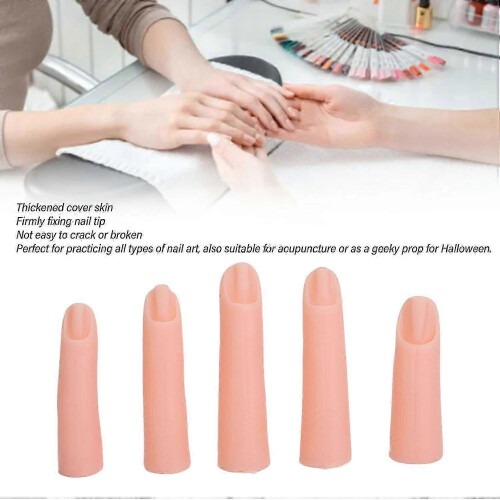 5Pcs Silicone Finger Model High Simulation Bendable Joint Embedded Nail Art Training Finger for Nail 2