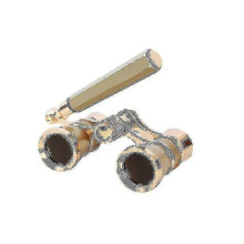 (Golden) 3x25 Binoculars Metal Opera Theater Glasses Coated Lens Red Telescope W/ Handle - PJ