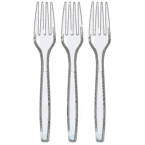 100 Pcs Clear Reusable Forks Tableware And Dinnerware - Ri