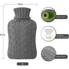 2 liters of hot water bottle in winter with knitted covergray - DD01