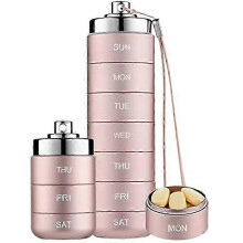 (Pink) Metal Pill Organizer Weekly,Stackable Waterproof Travel Pill Box,Pill Case Container,7 Day Daily Med