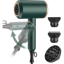 Folding Travel Hairdryer 2000W, Lightweight Ion Dryer with 2 Nozzles and Diffuser, Compact for UK Journeys