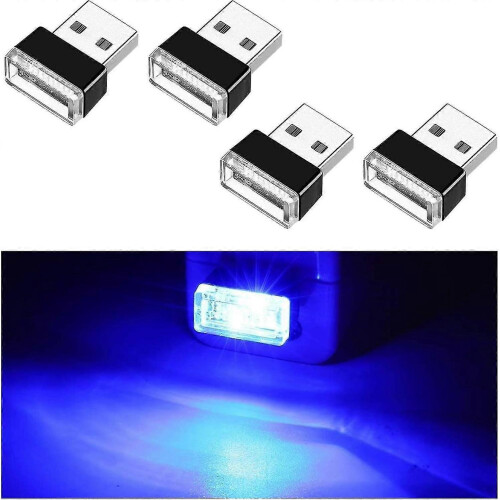 (Blue) 4pcs Usb Led Car Interior Atmosphere Lamp, Mini Usb Car Light, Plug-in Usb Interface Trunk Ambient Lighting Portable Night Light - Pjun