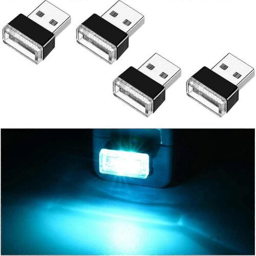 (Ice blue) 4pcs Usb Led Car Interior Atmosphere Lamp, Mini Usb Car Light, Plug-in Usb Interface Trunk Ambient Lighting Portable Night Light - Pjun 1