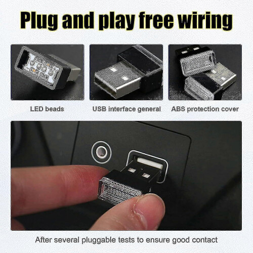 (Green) 4pcs Usb Led Car Interior Atmosphere Lamp, Mini Usb Car Light, Plug-in Usb Interface Trunk Ambient Lighting Portable Night Light - Pjun 2