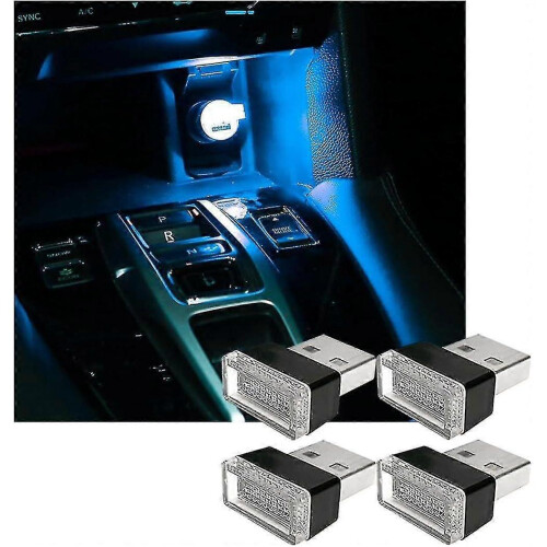 (Ice blue) 4pcs Usb Led Car Interior Atmosphere Lamp, Mini Usb Car Light, Plug-in Usb Interface Trunk Ambient Lighting Portable Night Light - Pjun