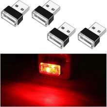 (Red) 4pcs Usb Led Car Interior Atmosphere Lamp, Mini Usb Car Light, Plug-in Usb Interface Trunk Ambient Lighting Portable Night Light - Pjun