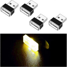(Yellow) 4pcs Usb Led Car Interior Atmosphere Lamp, Mini Usb Car Light, Plug-in Usb Interface Trunk Ambient Lighting Portable Night Light - Pjun