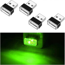 (Green) 4pcs Usb Led Car Interior Atmosphere Lamp, Mini Usb Car Light, Plug-in Usb Interface Trunk Ambient Lighting Portable Night Light - Pjun