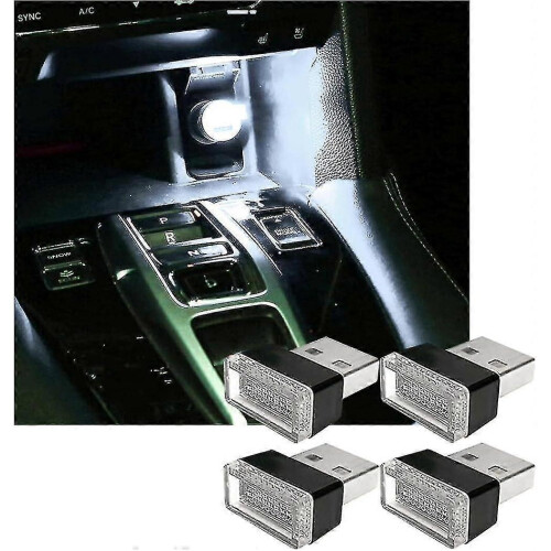 (White) 4pcs Usb Led Car Interior Atmosphere Lamp, Mini Usb Car Light, Plug-in Usb Interface Trunk Ambient Lighting Portable Night Light - Pjun