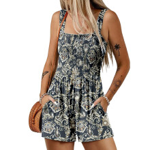 Women's Summer Casual Pleated Jumpsuit Square Neck-Gray XXL