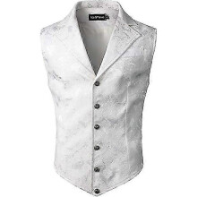 (2XL, white) Mens Victorian Suit Vest Steampunk Gothic Waistcoat