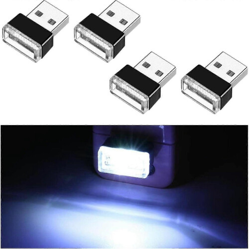 (White) 4pcs Usb Led Car Interior Atmosphere Lamp, Mini Usb Car Light, Plug-in Usb Interface Trunk Ambient Lighting Portable Night Light - Pjun 1