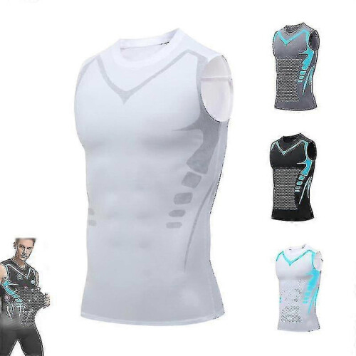 (S, white) Posture Corrector Vest For Men, Ionic Shaping Sleeveless Shirt - RiRi