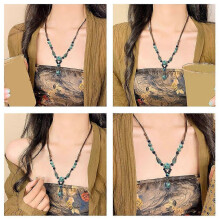 Classic Multi-functional Premium Ceramic Durable Cord Boho Bead Blue Handmade Adjustable Necklace Wax Jewelry