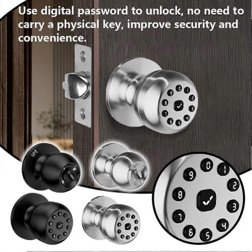 (Black) Spherical Intelligent Password Door Lock Password + Mechanical Key 1