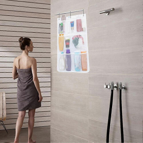 (Style3,Black)Mesh Shower Caddy, 8 Pockets Hanging Shower Organizer with Quick Drying Mesh
