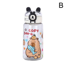 (Black) Children Drinking Straw Cup Plastic Water Bottle Cup with Lid and Straw Portable