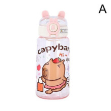 (Pink) Children Drinking Straw Cup Plastic Water Bottle Cup with Lid and Straw Portable