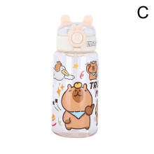 (White) Children Drinking Straw Cup Plastic Water Bottle Cup with Lid and Straw Portable