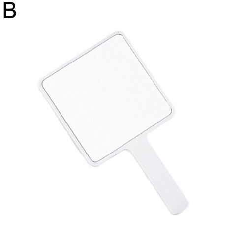 (White) Square Mirror with Handle Beauty Make Up Use Accessories Hand Mirror Vanity