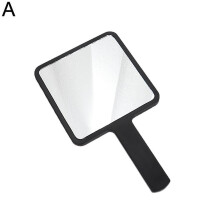 (Black) Square Mirror with Handle Beauty Make Up Use Accessories Hand Mirror Vanity