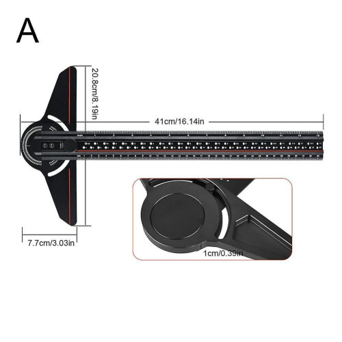 (Black) Angle Finder Protractor T-shaped Rotary Angle Ruler Hole Ruler Woodworking