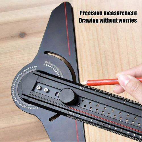 (Black) Angle Finder Protractor T-shaped Rotary Angle Ruler Hole Ruler Woodworking 1