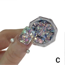 (C) Nail Sequins Korean Nail Art Hexagonal Laser-Glitter Nail Patches