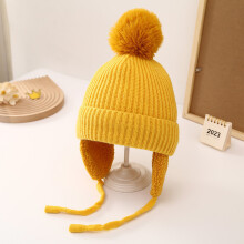 (Yellow)Childrens Fall Winter Knit Cap With Windproof Design For Kids Colors Multiple