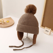 (Brown)Childrens Fall Winter Knit Cap With Windproof Design For Kids Colors Multiple