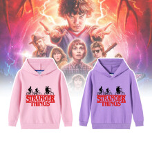 (Pink,Child 120cm)Felpa con cappuccio casual Stranger Things bambino manica lunga top pullover