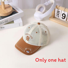 (Style A)Toddler Outdoor Sun Hat With Polyester Mesh Embroidered Bear For Beach Park And