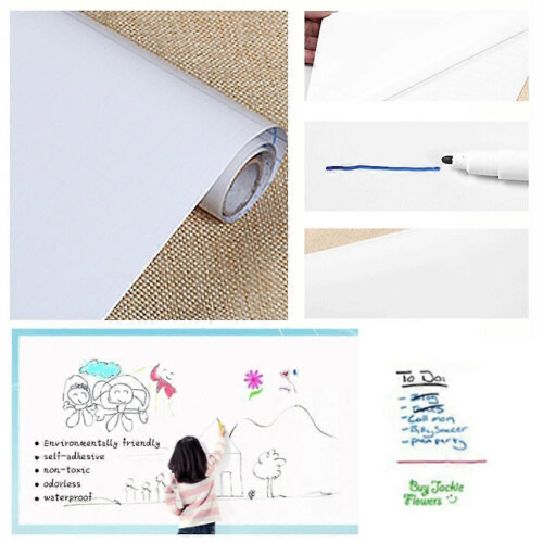 PVC Back Sticky White Board Roll Up Reusable Message x Pens 200cm 45 Board+ 1
