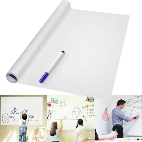 PVC Back Sticky White Board Roll Up Reusable Message x Pens 200cm 45 Board+ 2