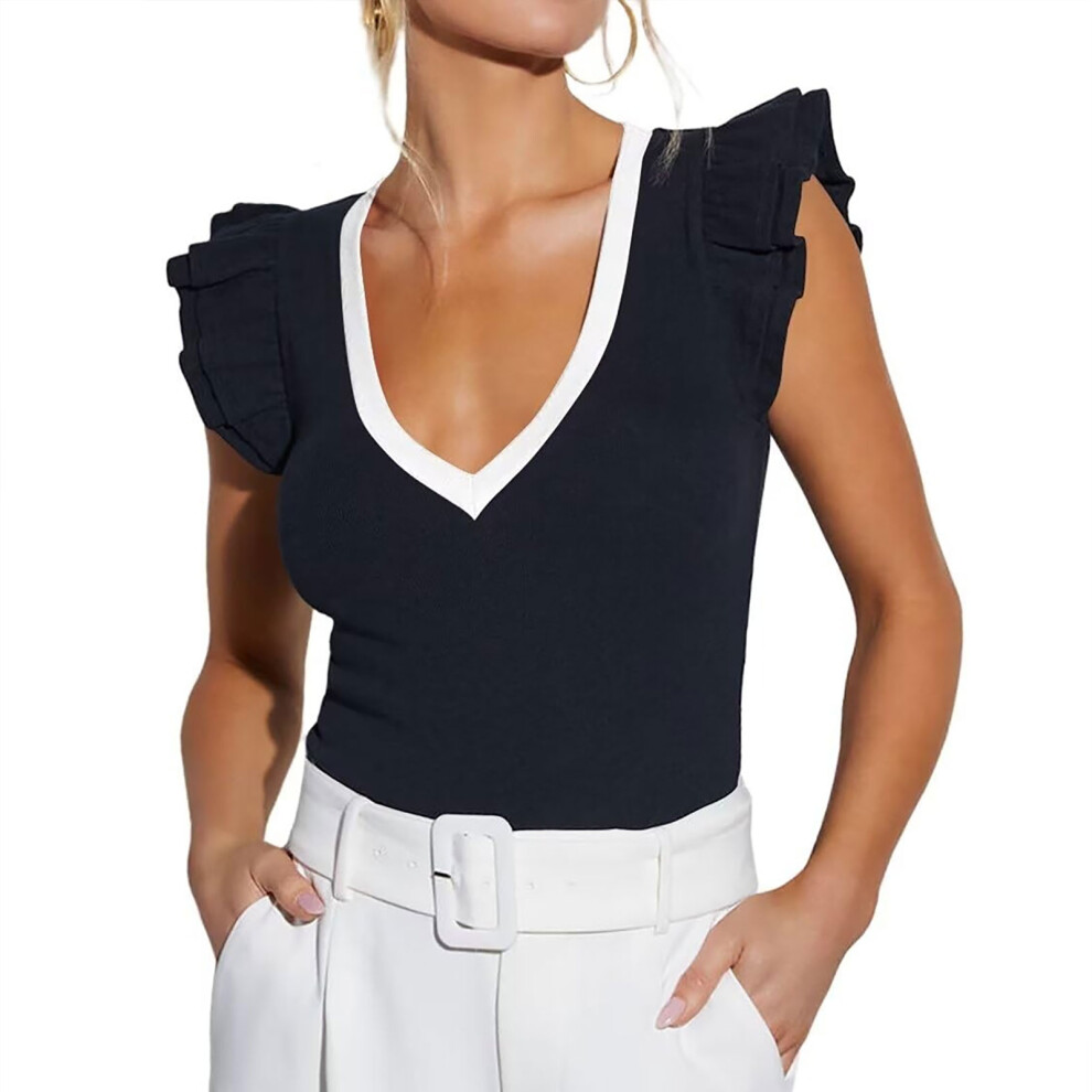 White Camiseta Sin Mangas De Verano Para Mujer,-Black And Xl