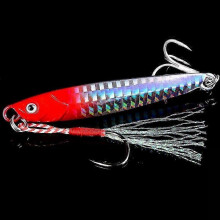(E1-2hooks,14G)Metal Cast Jig Spoon Lures for Sea Bass Fishing - Various Weights from 7g to 40g, Ideal for UK Shore Casting