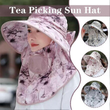 (Purple)Chiffon Landscape Breathable Face Shield Sun Hat with Large Brim Antiultraviolet