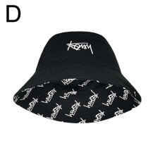(Black2)Fashion Print Wide Brim Bucket Hat Women Men Korean Letter Embroidery Outdoor