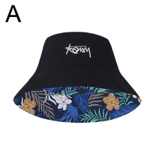 (Black)Fashion Print Wide Brim Bucket Hat Women Men Korean Letter Embroidery Outdoor