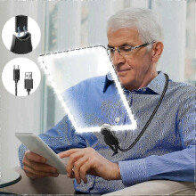 5X Large Reading Magnifying Glass with Light, Rechargeable Hands-Free Lamp and Flexible Gooseneck, Clear Lens for UK Hobbies