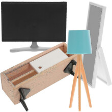 Realistic Miniature TV Cabinet and Lamp Set, 4-Piece Dollhouse Accessories in Assorted Colours for UK Creative Play