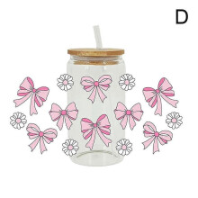 (5 slots) Cute UV DTF Cup Wraps for 16 oz Glass Water Bottle, Bow Uvdtf Transfer Stickers