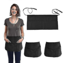 3-Piece Black Waist Apron Set for Bistro, Restaurant, and Gardening Use in UK Homes and Workplaces