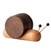 Set Untersetzer aus Naturholz, magnetische Aufbewahrungsbasis für schnellen Zugriff, wärmeisolierend und wasserabweisend, niedliche Schneckenform,