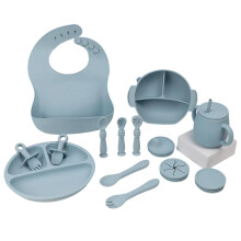Ensemble d'alimentation pour bébé en silicone, assiette compartimentée, kit de démarrage complet pour la diversification alimentaire menée par