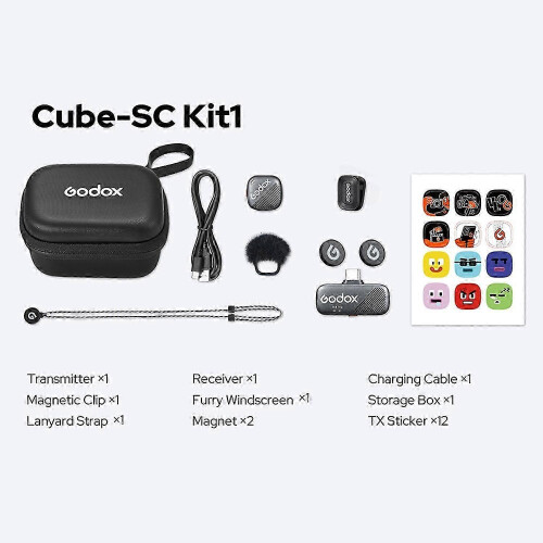 Godox Cube-SC Kit1 2.4G Wireless Microphone System with Magnetic Mini Mics for UK Audio Needs