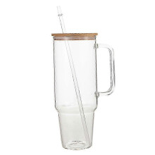 40-Ounce Reusable Glass Tumbler with Handle and Straw Lid for Iced Coffee and Drinks