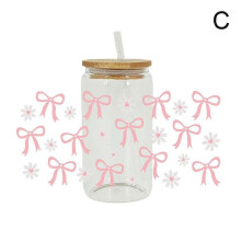 (F) Cute UV DTF Cup Wraps for 16 oz Glass Water Bottle, Bow Uvdtf Transfer Stickers