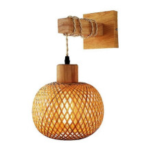 Retro Japanese Style Bamboo Bedside Wall Lamp with Rattan Design for UK Homes